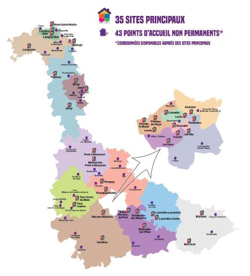 Carte des MDS en Meurthe-et-Moselle - Agrandir l'image, fenêtre modale